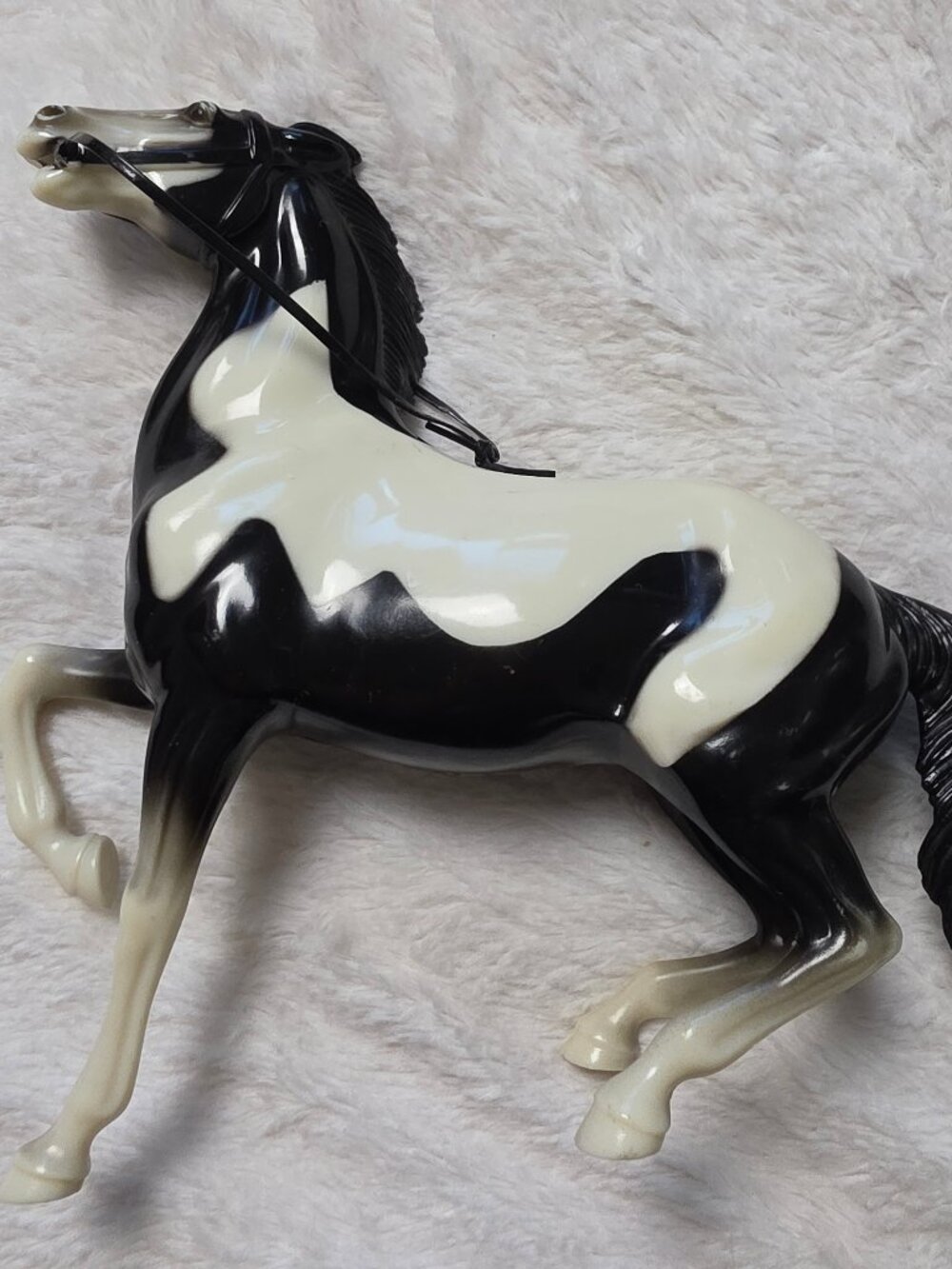 Vintage 1950s Hartland Plastics Semi Rearing Mustang Pinto Horse Black White 8"